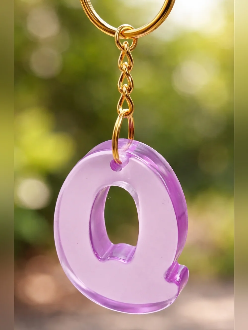Y2K Purple Clear Resin Initial Q Keychain Bag Charm - Picture 2 of 2